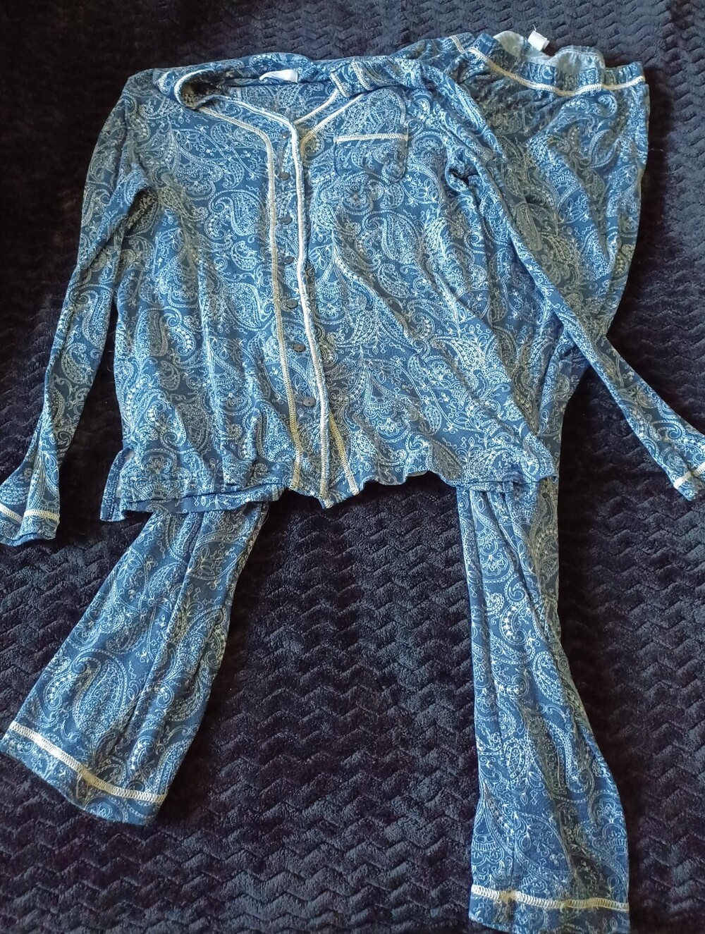 Women's Size S Secret Treasures Pj Set Blue White Paisley Sleepwear Polyester
